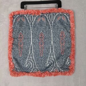 Frontgate Pillow Case Blue Paisley Orange Fringe Zip Sofa Couch Decorator